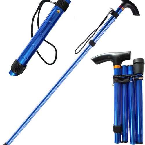 Collapsible lightweight walking cane, adjustable folding stick for seniors, pouch included