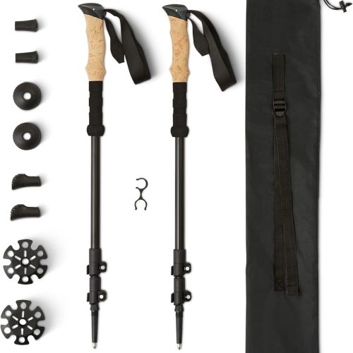 Collapsible aluminum trekking poles piece, quick lock, EVA grip, all-terrain accessories