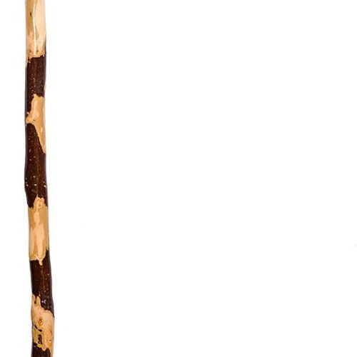Handcrafted natural wood hiking stick, transparent waterproof coating, comfort strap, rubber tip