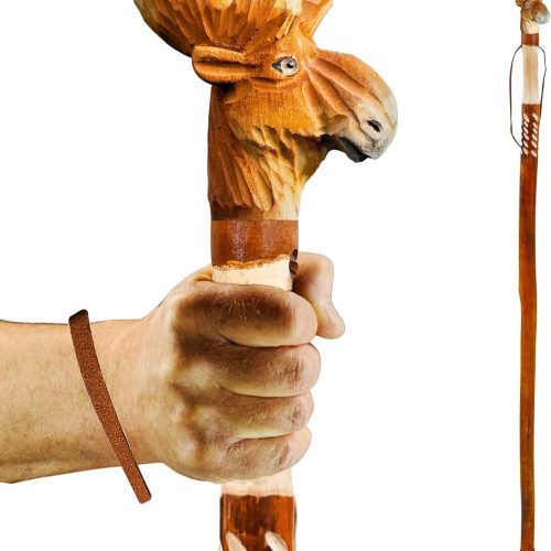 Hand-carved animal head wooden walking stick, lightweight cane for seniors